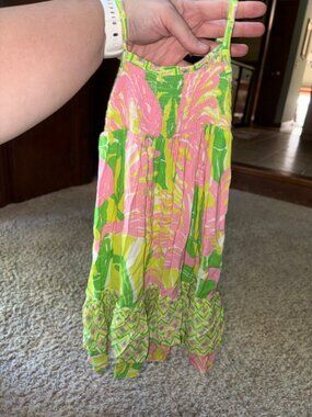 Lilly Pulitzer Pink & Green Floral Girls Smocked Strappy Dress 18M